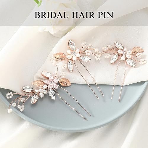 Miniatura 10 de Unicra Broches para el cabello de novia con flores de boda, pieza de cabello de perlas para novia, accesorios de cabello de cristal para mujeres y