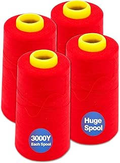 Serger Thread, All-Purpose Thread for Sewing, Red Thread, Polyester Sewing Thread, 4 Cones of 3000 Yards Each Spool Thread...