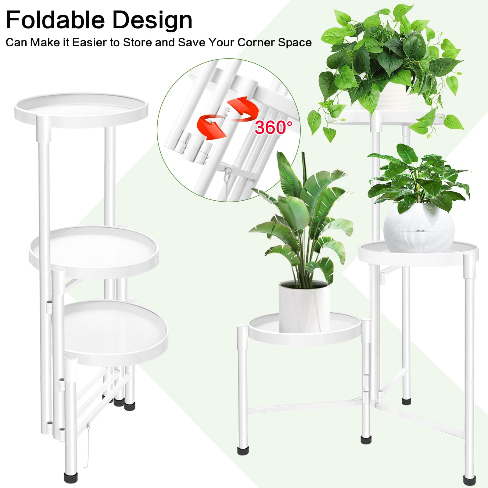 Soporte esquinero de metal de 3 niveles para interiores y exteriores, soporte para múltiples macetas de 30 pulgadas de alto, organizador de plantas de hierro para sala de estar, jardín, patio, 4