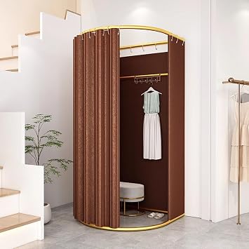 Clothing Store Fitting Room with Shading Curtain, Portable Temporary Mobile Privacy Protection Dressing Room, Foldable Mall Simple Changing Room and Temporary Mobile Room, 200x100x95cmBrown