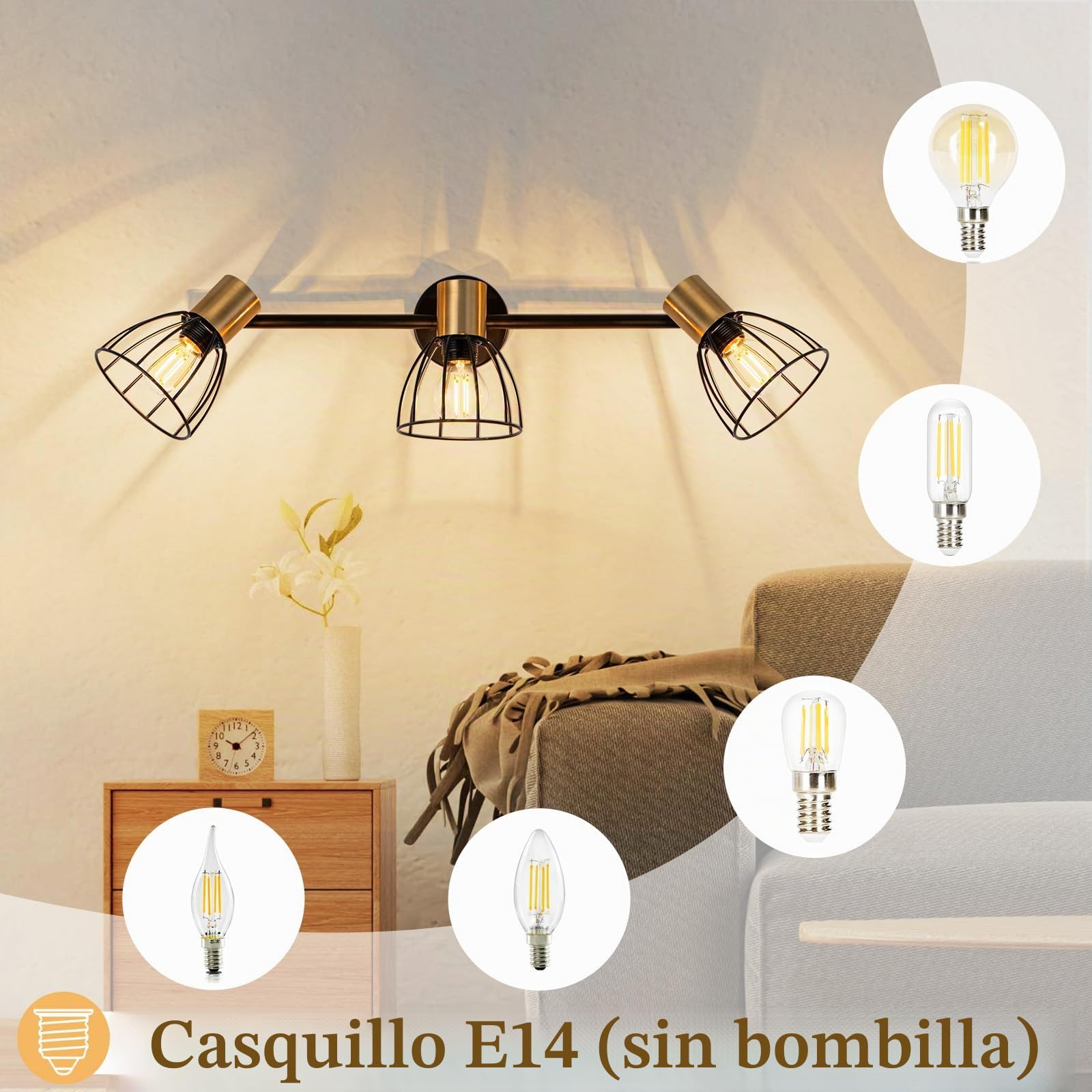 CBJKTX Apliques vintage Lámpara de pared interior negro pared orientable