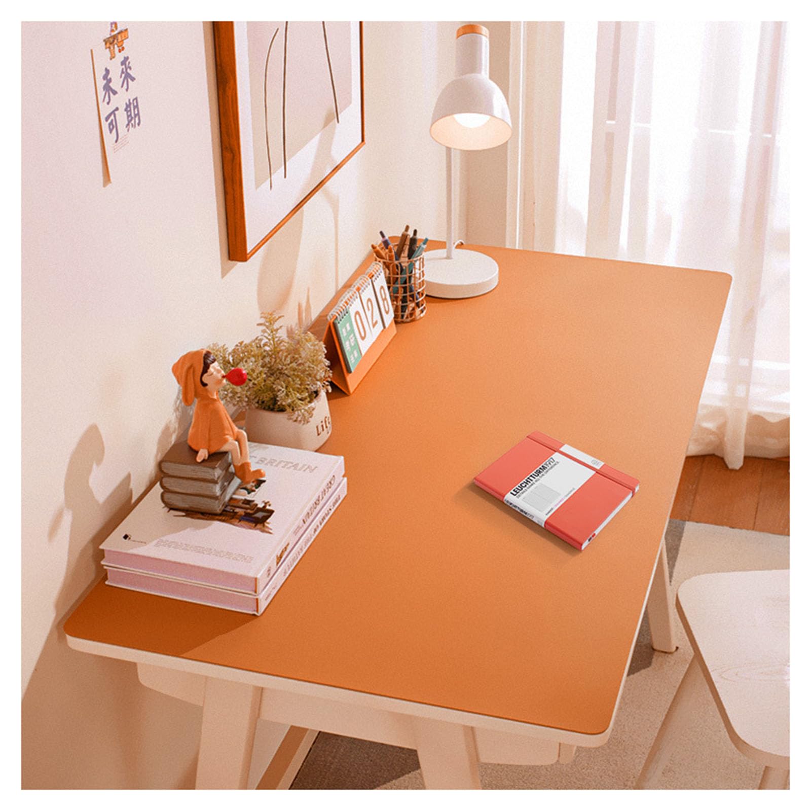 Sottomano Scrivania Grande Pelle, Tappetino Antiscivolo da Scrivania per Mouse e Tastiera, Tappetino da Scrittoio Impermeabile, Tappetino da Tavolo da Ufficio per Scrivere e Lavorare(90x180cm,Orange)
