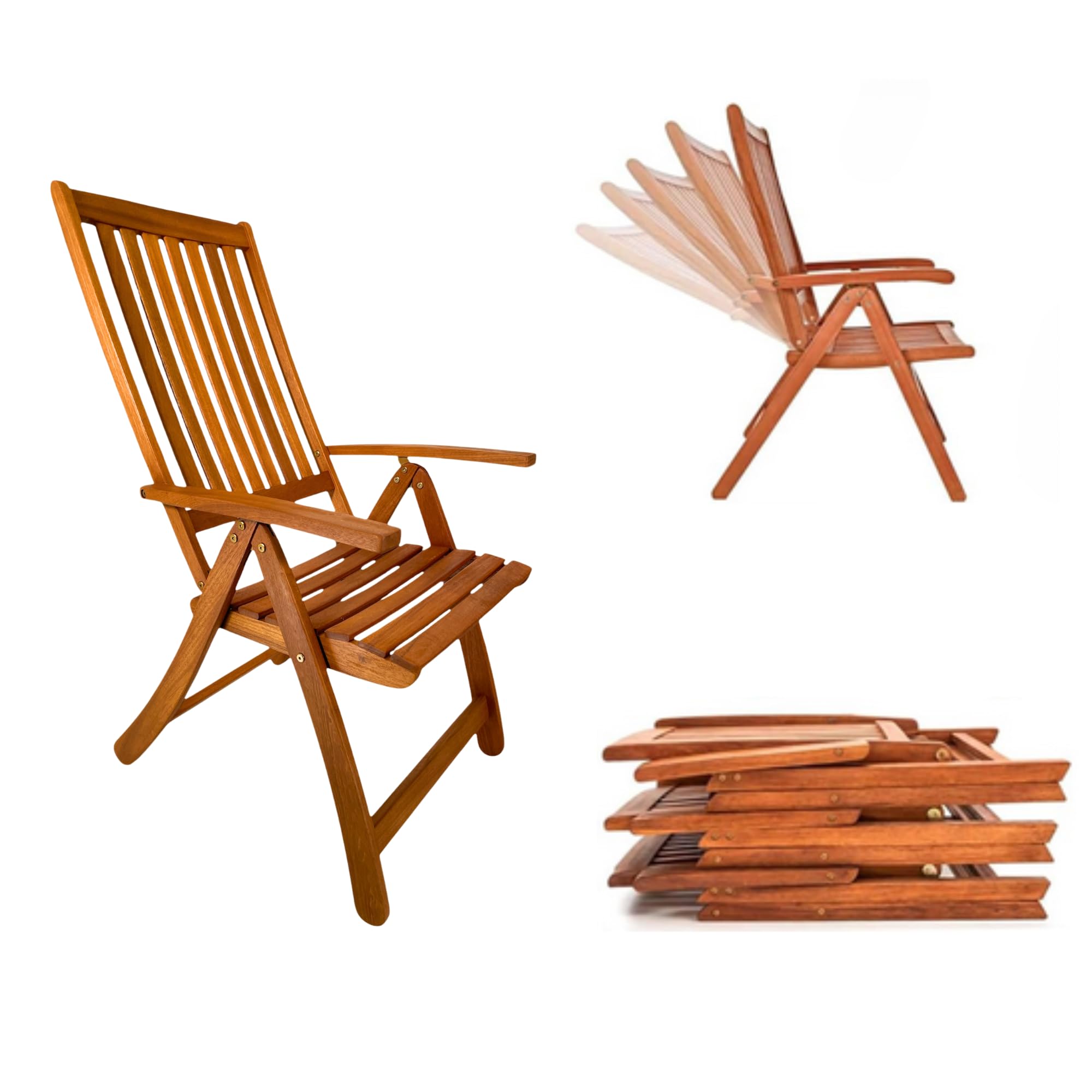 ZStyle Silla de jardín plegable de madera para exterior respaldo ajustable alto comedor patio balcón terraza