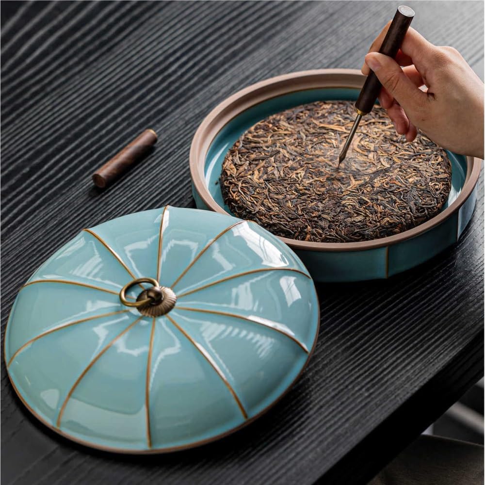 Duży ceramiczny pojemnik na herbatę - szczelny słoik do przechowywania herbaty zbiorczej, chińskie pudełko na ciasto herbaciane, pojemnik kuchenny do domu, idealny do luźnych liści i ciast