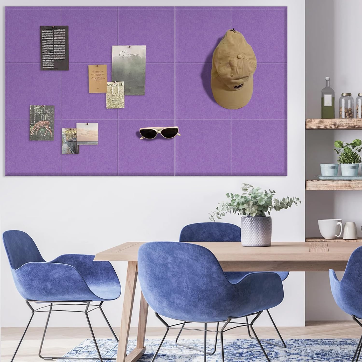 Large Cork Bulletin Board Alternative for Offices, Size 60 x 35 inches - 15-Pack; Felt Bulletin Board Dart wall Protectors for Office Walls, Schools, and Home wall Decoration, Purple.