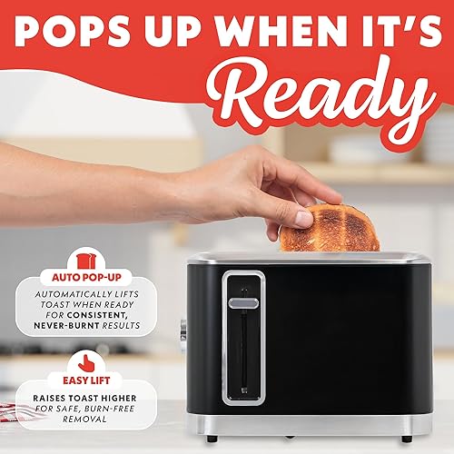 Miniatura 6 de Gourmia Tostadora de 2 rebanadas 6 niveles de tostado con modo Bagel y descongelación, tostado de un solo toque, bandeja extraíble para migas,