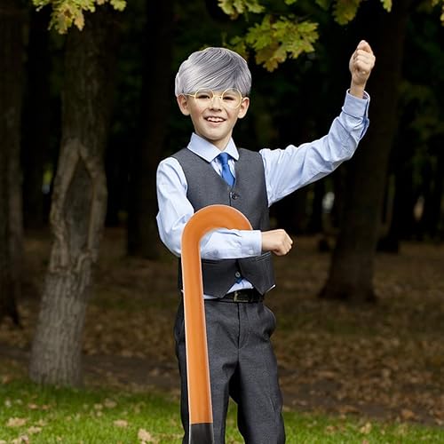 Miniatura 7 de Disfraz de anciano para 100 días de escuela, disfraz de anciano, peluca de hombre mayor, gafas, juego de bastón inflable para niños, disfraz de