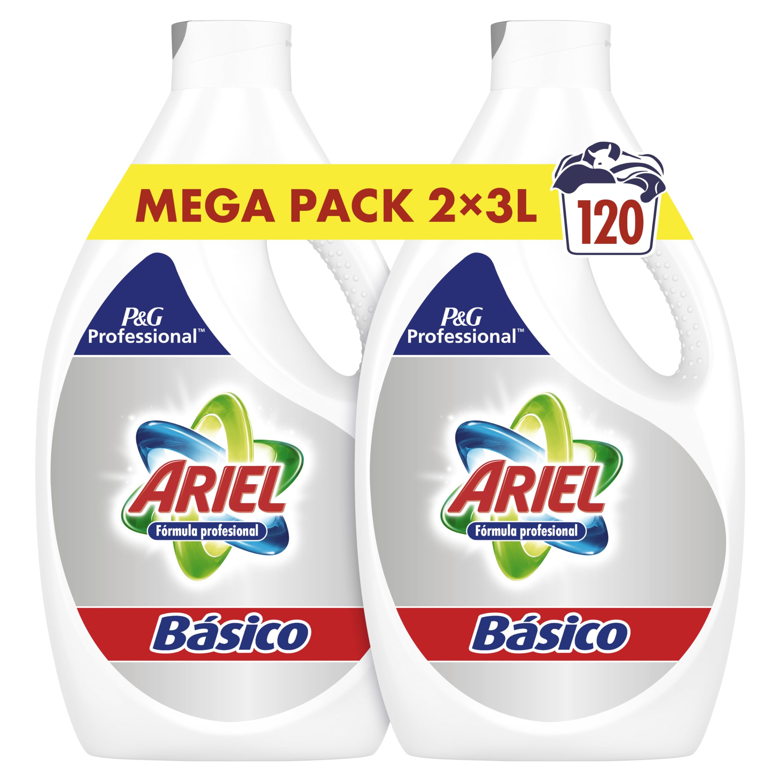 Ariel Professional, Detergente Lavadora Liquido, 120 Lavados, 6L (2 x 3L), blancos brillantes lavado tras lavado
