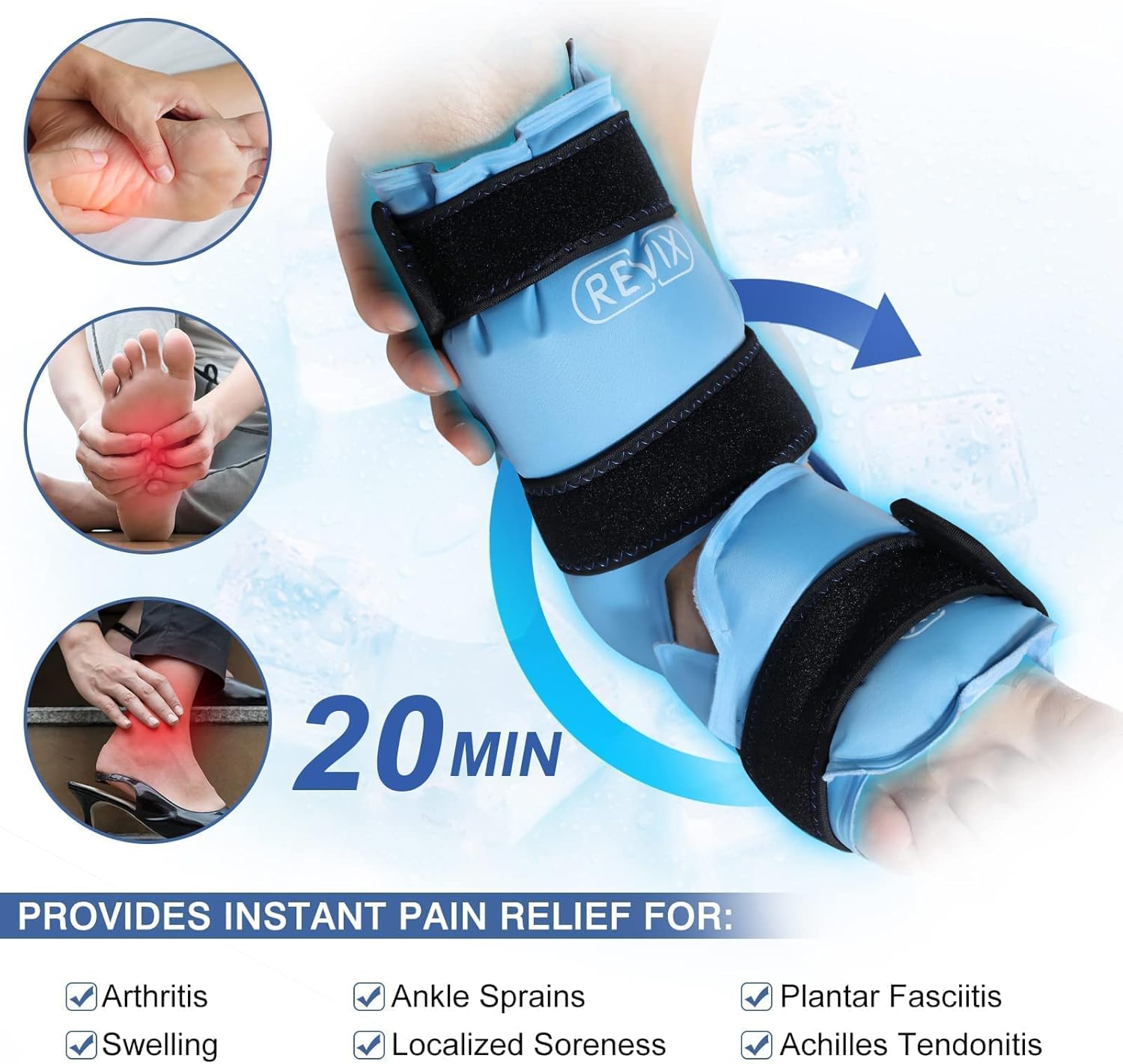 REVIX Ankle Ice Pack Wrap for Injuries Reusable Gel Ice Pack for Knees Pain Relief, Reusable Gel Ice wrap for Leg Injuries