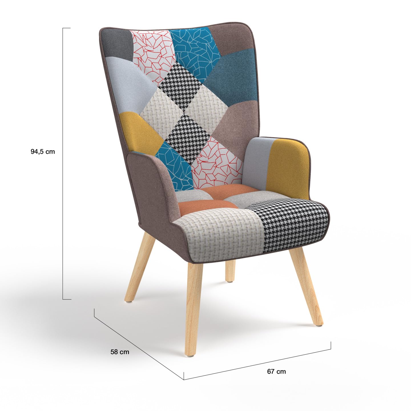 IDMarket - Fauteuil scandinave Ivar en Tissu Patchwork Multicouleurs