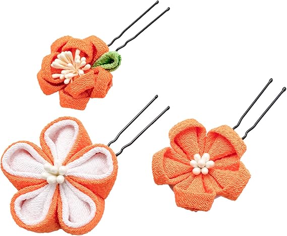 Amazon かんざストア つまみ細工 花 髪飾り かんざし ヘアアクセサリー コサージュ 髪留め ぶら飾り 縮緬 成人式 七五三 卒業式 結婚式 和装 袴 浴衣 振袖用 通販 オレンジ セット 和装小物 通販