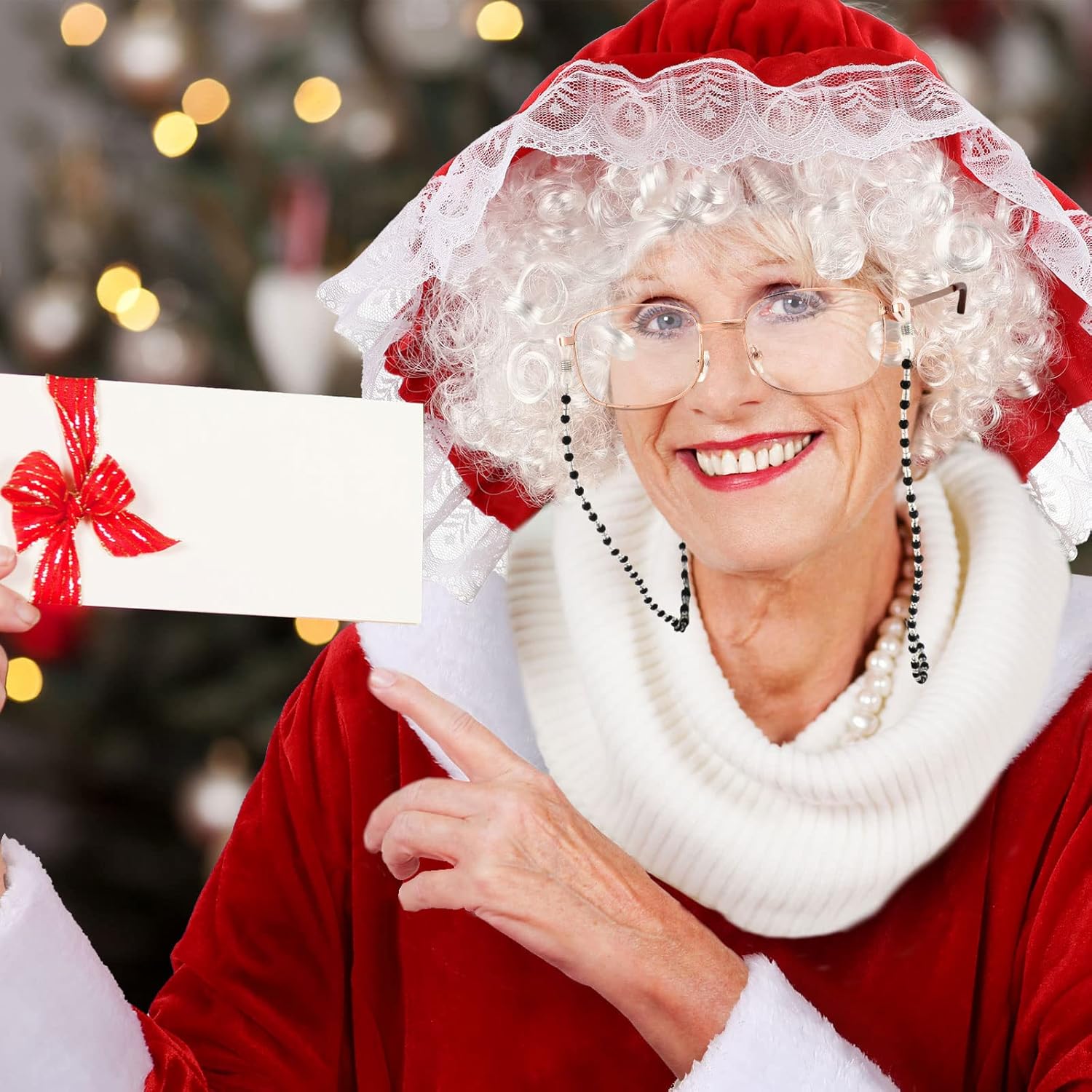 Yaomiao 9 Pcs Mrs. Santa Costume Women Santa Claus Costume for Women Christmas Bonnet Apron Wig for Christmas