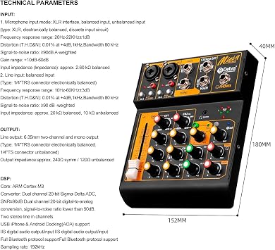 Audio Mixer D Debra Audio Mini4 Portable 4-Channel DJ Mixer Console, Sound Mixing Board with USB Bluetooth 48V Phantom Power, Audio Console for Live Wedding Party Recording Broadcast (Mini4)