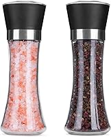 Hotder Premium Salt & Pepper Grinder Set of 2 - Refillable Adjustable Coarseness Glass Mills for Kitchen, BBQ & Home