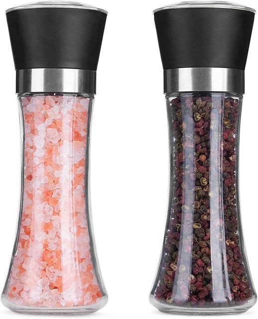 Hotder Salt and Pepper Mills Set,Salt and Pepper Grinder Set with Adjustable Non-Corrosive Ceramic Grinder for Himalayan Pink Salt,Pepper,Spices,No Salt/Pepper Included(2 Pack)