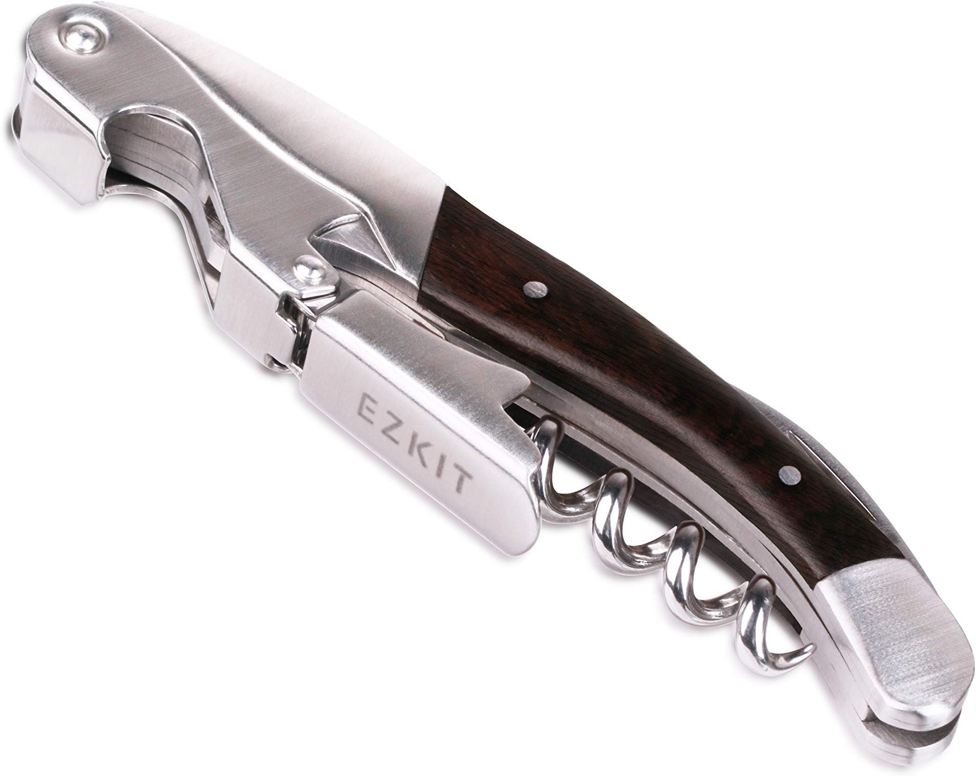 Corkscrew Wine Opener Kit, Multi Opener with Corkscrew, Beer Bottle Opener and Foil Cutter, Made of Real Blackwood Handle and Premium Stainless Steel