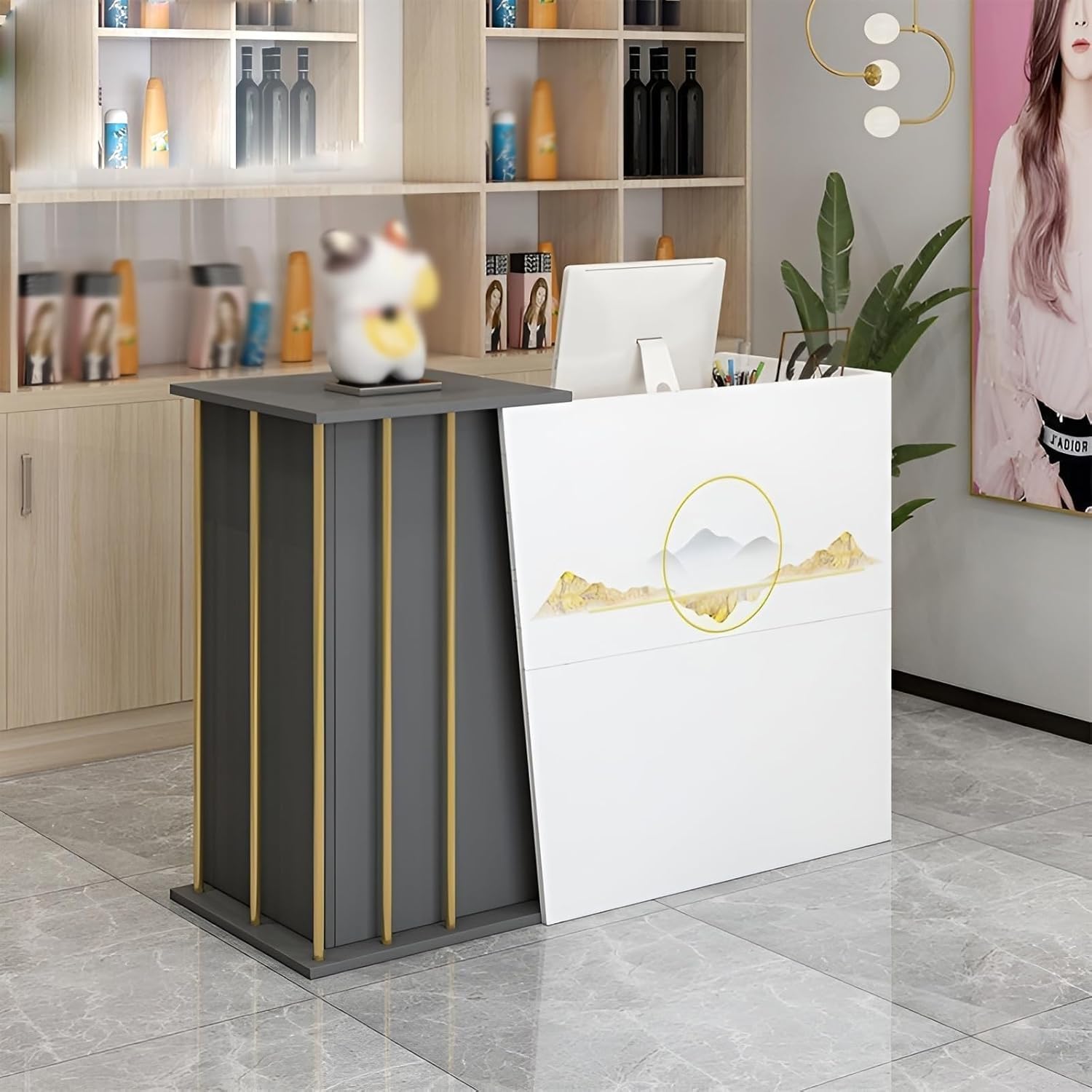 Bancone Della Reception Semplice E Moderno Supermercato Minimarket Hotel Piccolo Bar Salone Di Bellezza Negozio Di Abbigliamento Cassiere Reception(Printed color,140x40x90cm)