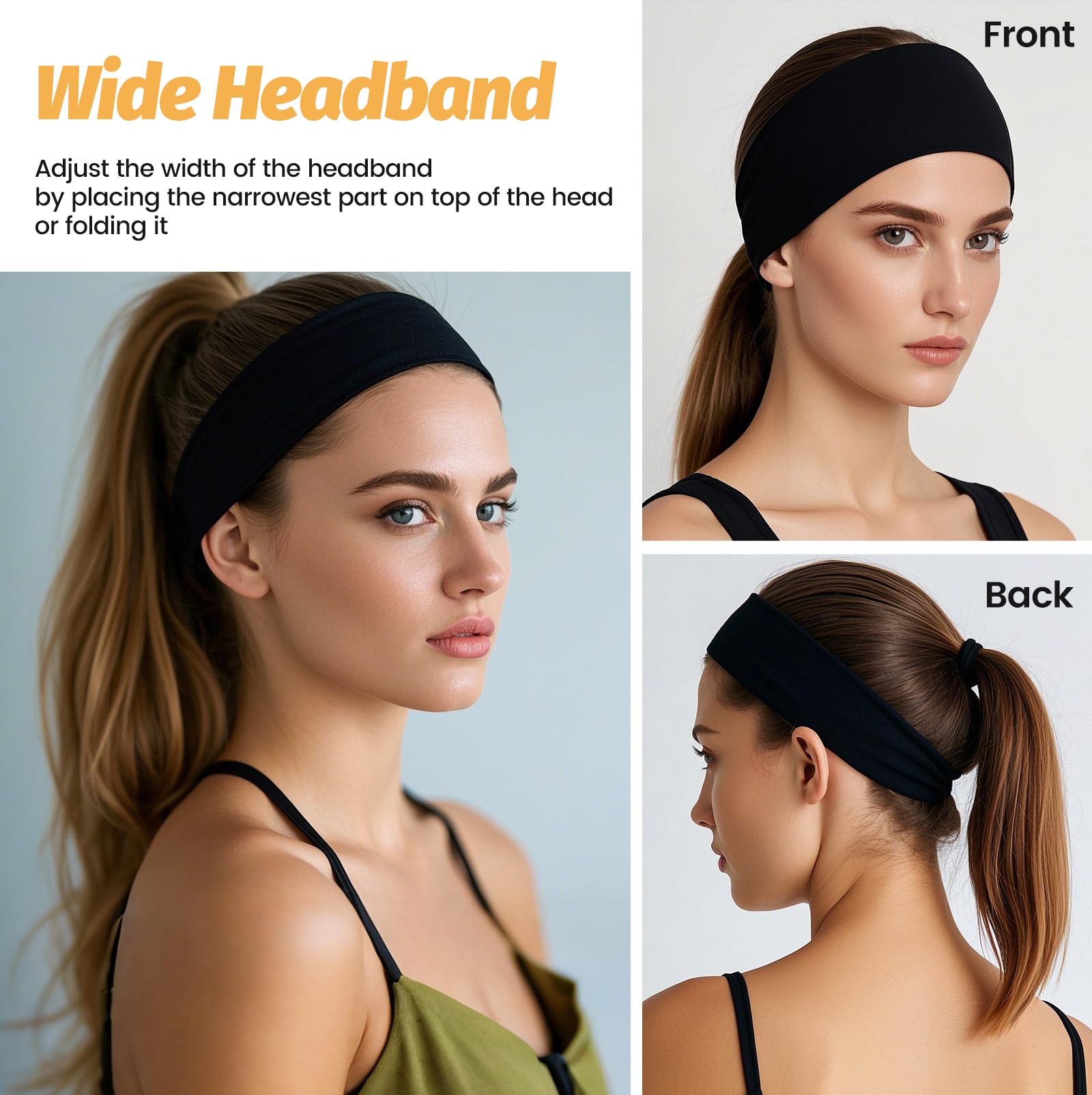Headbands for Women - 6 Pack Wide Elastic Hair Bands | Stretchy Sweatbands Hair Bands | Soft Sports Thin Head Bands | Non-Slip Accessories Bands for Fashion, Washing Face, Workouts, Yoga, Daily Use