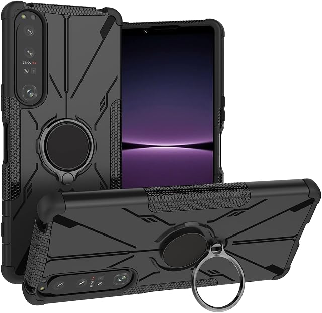LiuShan Case for Sony Xperia 1 IV, Military Grade Heavy Duty Armor Shockproof Protection Phone Cover with rotate hand Ring Kickstand for Sony Xperia 1 IV phone case, Black