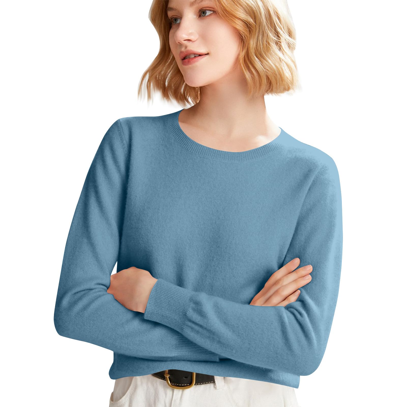 Cashmere Sweaters for Women Casual Crewneck Knit Cute Fall Sweater Lightweight Layering Long Sleeve Winter Tops