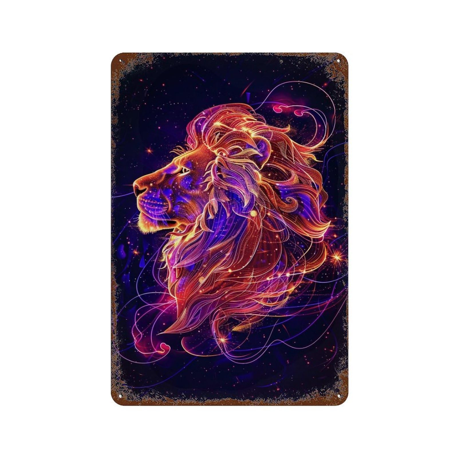 Neon Lion Artwork Decorative Tin Sign 11.8"x7.9", Retro Wall Decor for Garage, Pub Or Kitchen
