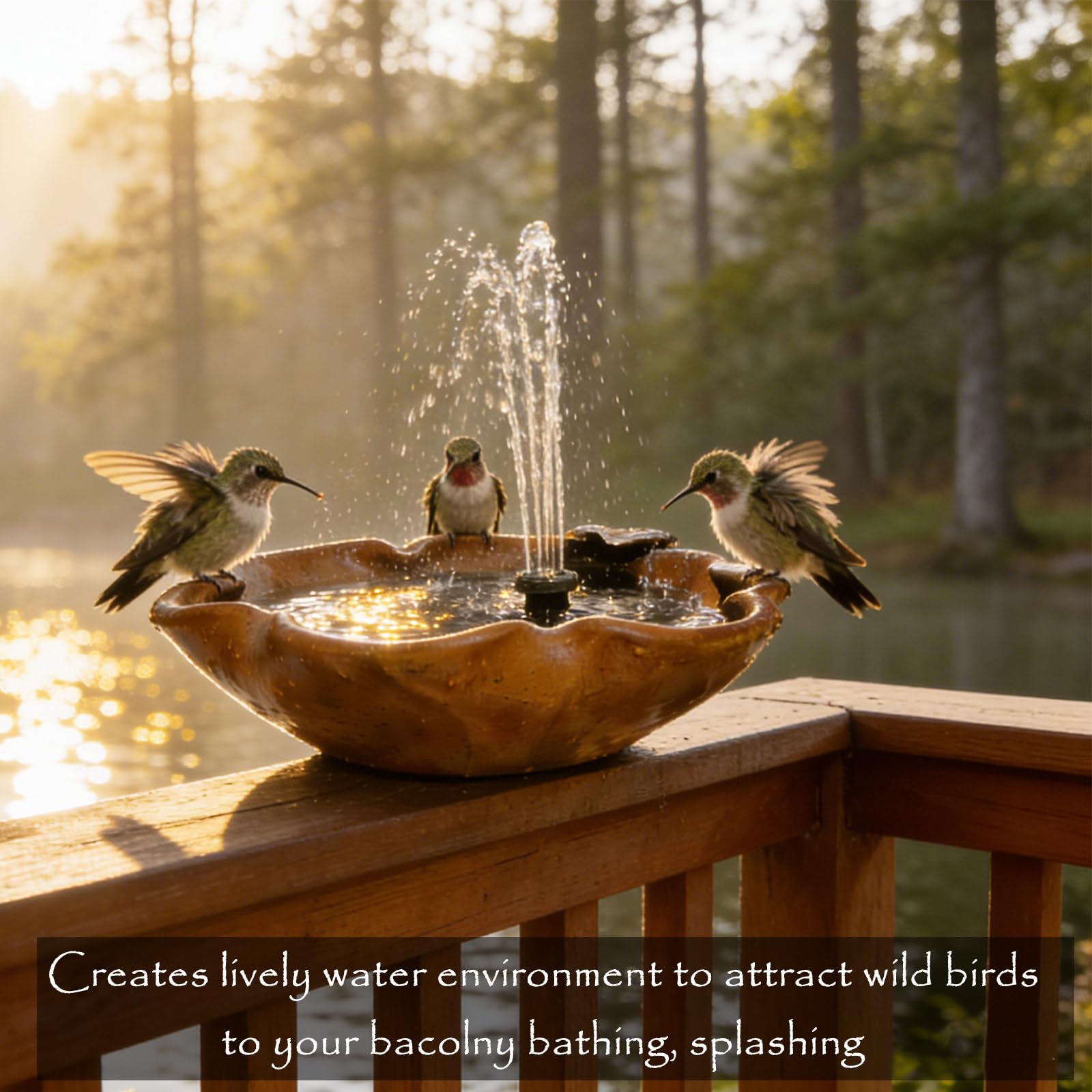 Vogeltränke aus Keramik, Solarbrunnen, 32,5 cm, robuste Keramik-Vogeltränke für den Außenbereich, Wasserbrunnen, Wildtier-Trinkstation und Bodenfutterstation, Garten-Terrassen-Dekor