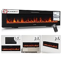 KAMINIO Camino elettrico MARLON – Caminetto elettrico 3-in-1 con riscaldamento, effetto fiamma 3D, 12 colori di fiamma, telecomando (70 pollici)