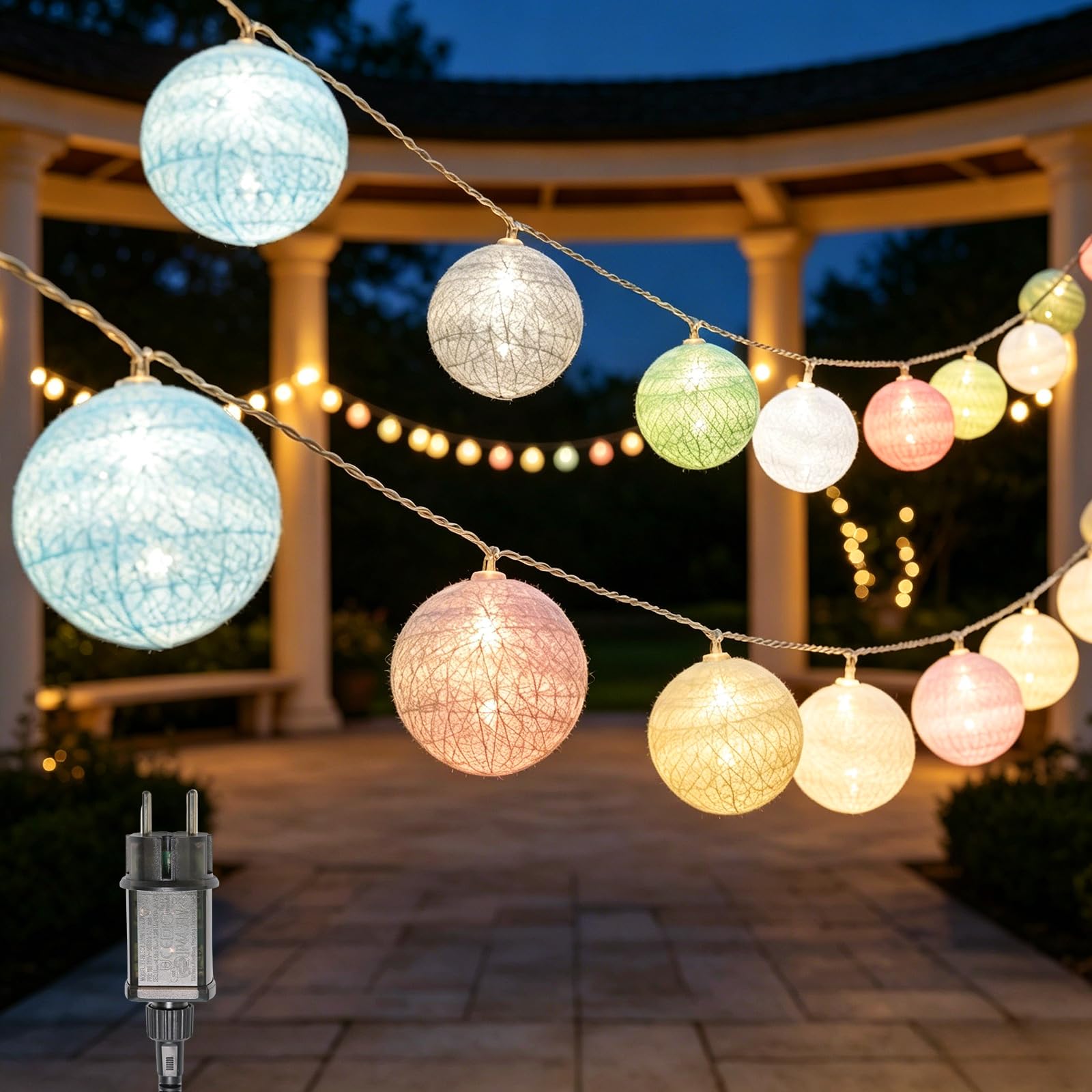 Ciskotu Lichterkette Außen Outdoor, 3.8M 20 LEDs Lampions Lichterkette Storm mit Stecker, Garten Balkon Camping Lichterketten Lights, Aussenlichterkette Gartenbeleuchtung, Mehrfarbig