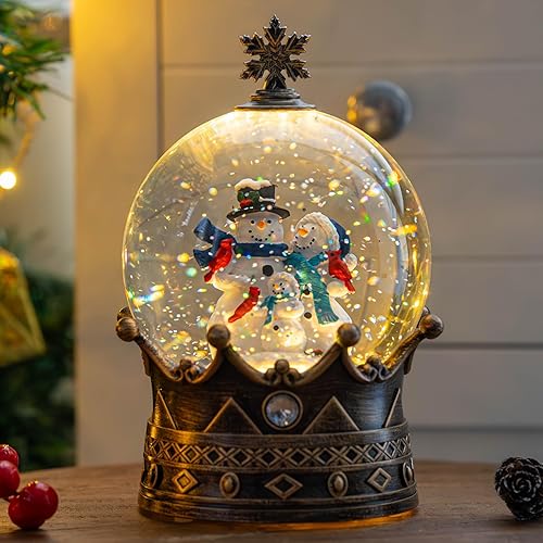 Miniatura 4 de Globo de nieve iluminado, decoración de Navidad con corona musical familiar de muñeco de nieve, linterna de globo de nieve con purpurina giratoria,