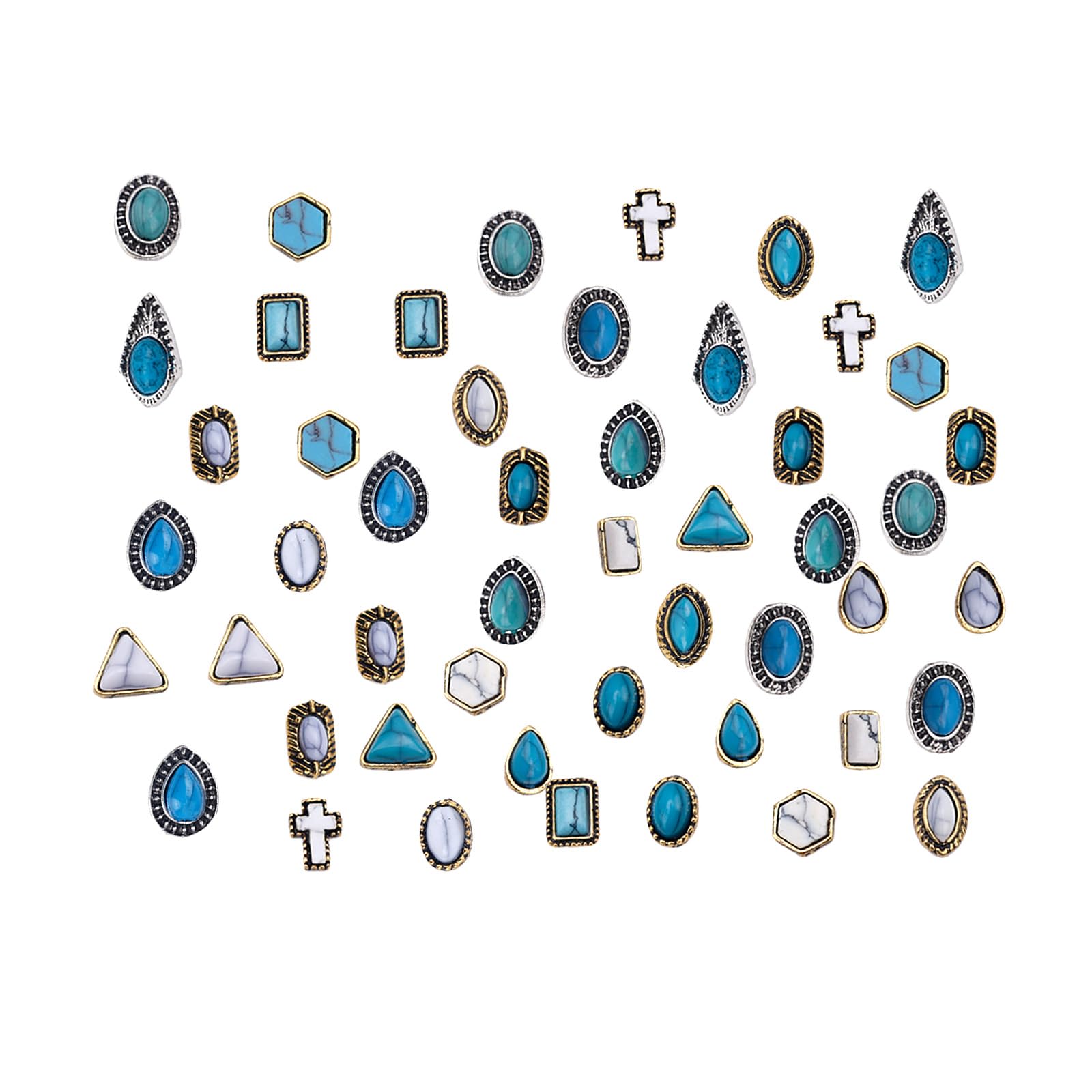 50 Turquoise Nail Pendants, 3D Hollow Out Vintage Pendants DIY Western Nail Art Blue Gemstone Nail Accessories for Manicure Mobile Phone Case and Craft Decor