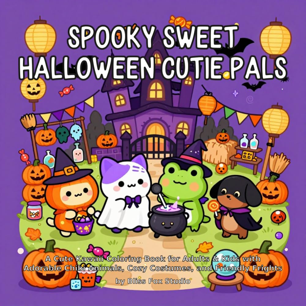 Spooky Sweet Halloween Cutie Pals: A Cute Kawaii Coloring Book for Adults & Kids with Adorable Chibi Animals, Cozy Costumes, and Friendly Frights