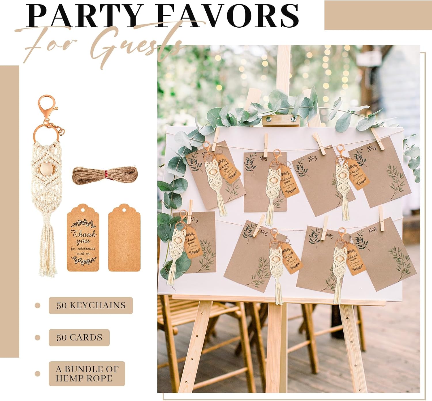 50 Set Boho Macrame Keychain Bulk with Tassel and Kraft Thank You Tags Boho Party Favors for Key Purse Wallet - Image 7