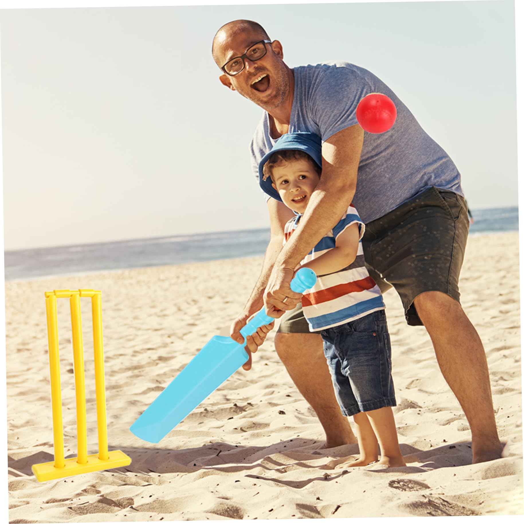 Set di Mazze da Cricket per Bambini in PP Senza BPA, Gioco di Cricket Genitore-Figlio con ceppi e 2 Palline, Kit Completo per Giardino, Spiaggia, Gioco in casa, Colore Casuale