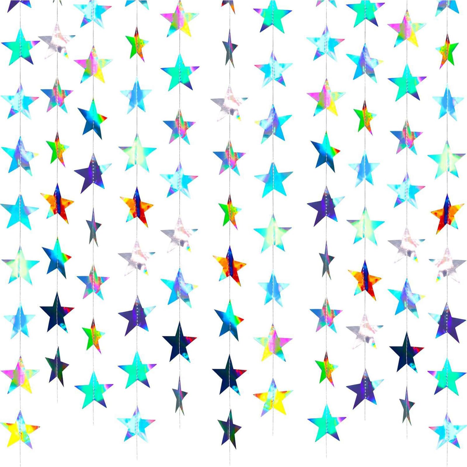 65 Feet Holographic Star Paper Garland, for Birthday Wedding