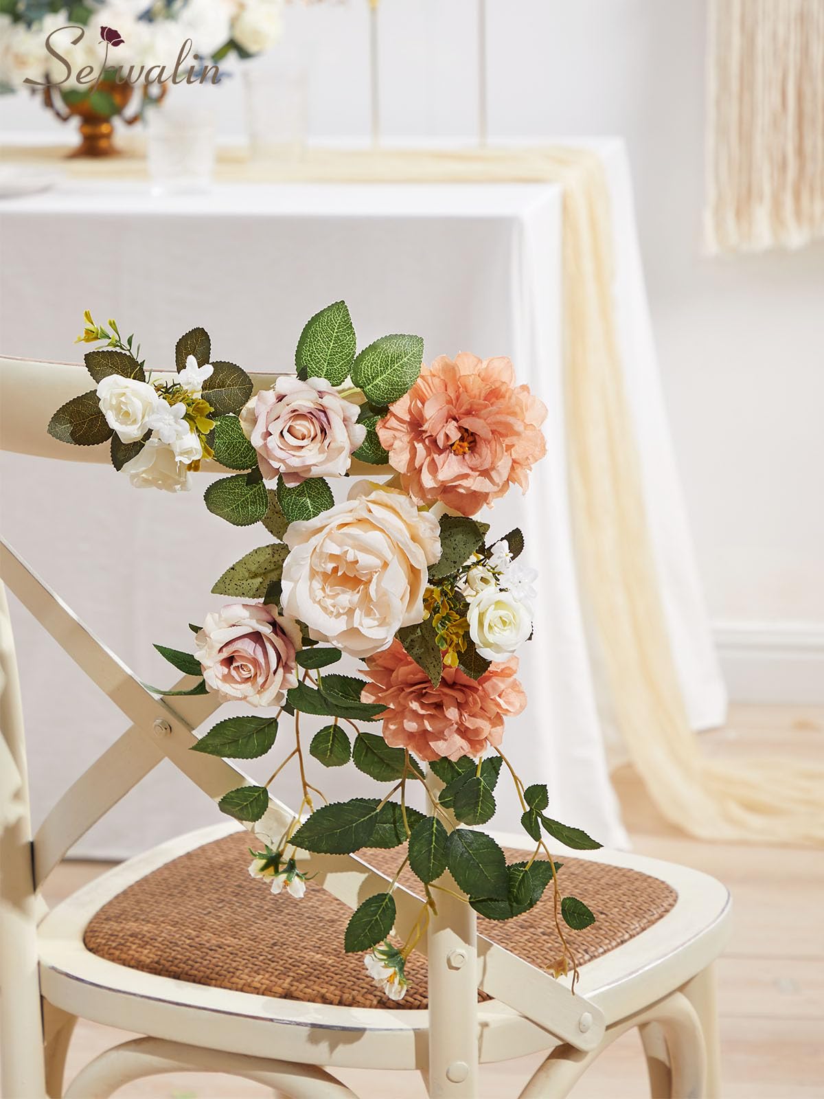 Bouquet Fiori Artificiali Serwalin – Peonia, Rosa, Camelia – Per Matrimonio, Centrotavola, Torte – Verde - 4