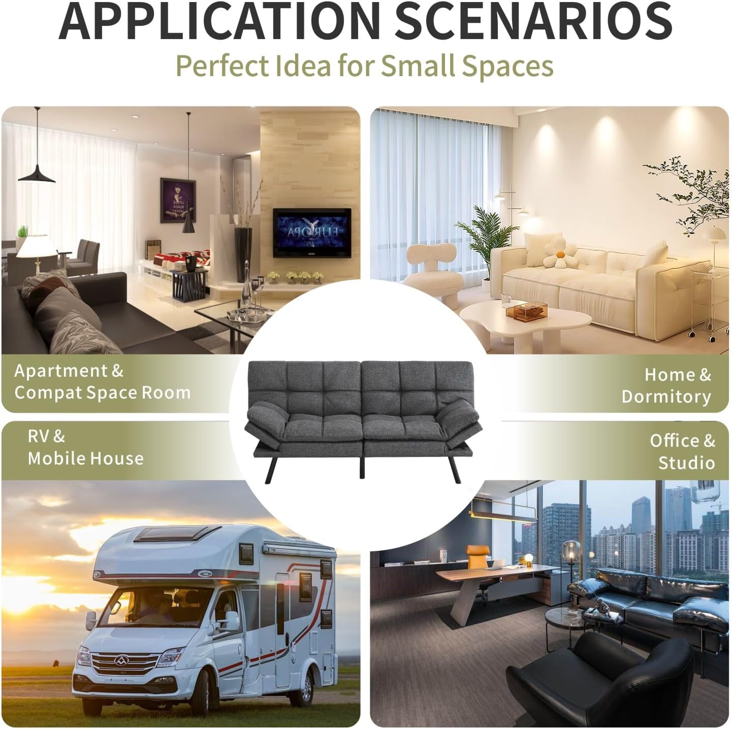 MUUEGM Futon Sofa Bed Couch, Memory Foam,Convertible, Modern Loveseat Daybed Sofa,Comfy Sleeper Couch for Apartment, Living Room,Easy Assemble,Grey, 267DGY-0625