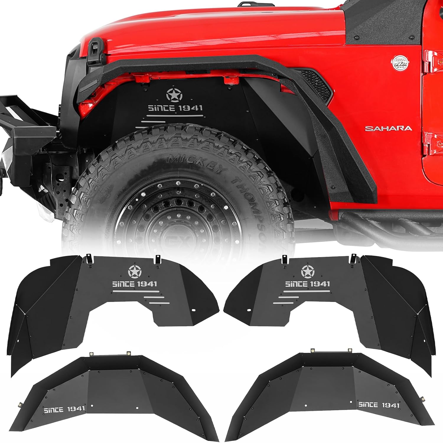 Hooke Road Aluminum Inner Fender Liners for 2018-2026 Jeep Wrangler JL 2-Door & Unlimited (Excl. Rubicon 3.6L), Lightweight Rustproof Front & Rear Wheel Well Protection, 4PCS