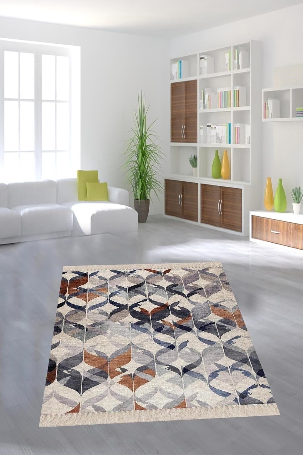 Pelangi Sarmal Desenli Renk Geçişli Dijital Baskı Yıkanabilir Modern Halı, Mavi 160 x 160
