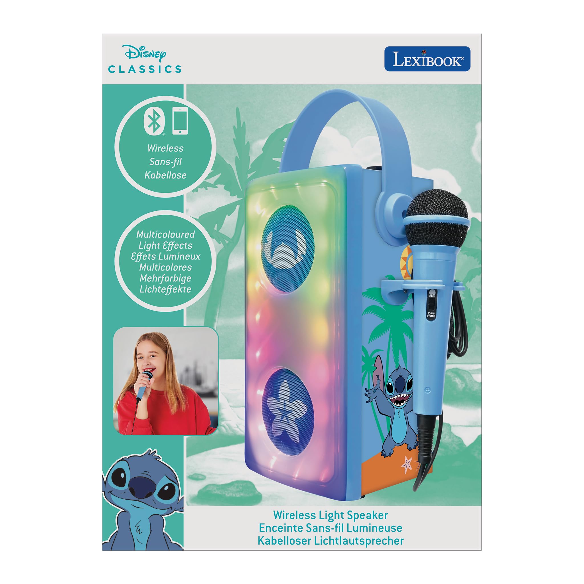 Lexibook, Stitch Enceinte Bluetooth, BTP185DZLXB | Microphone, lumières multicolores, emplacement SD/TF, Batterie rechargeable, Bleu