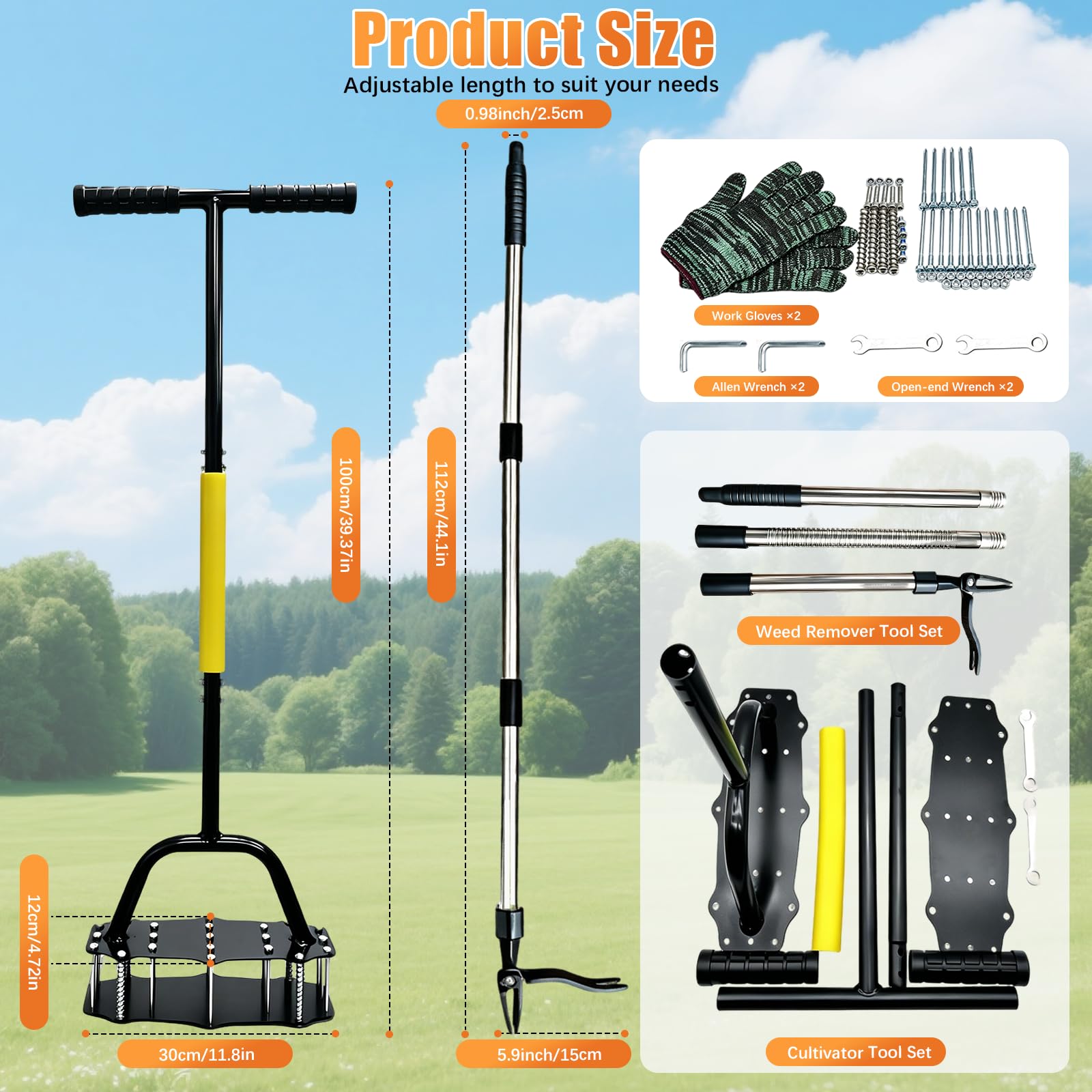 BRGD 2 Pezzi Estrattore per Erba da Giardino, Aeratore per Prato da Giardino con Guanti per Terreno Compattato, Giardinaggio e Manutenzione del Prato