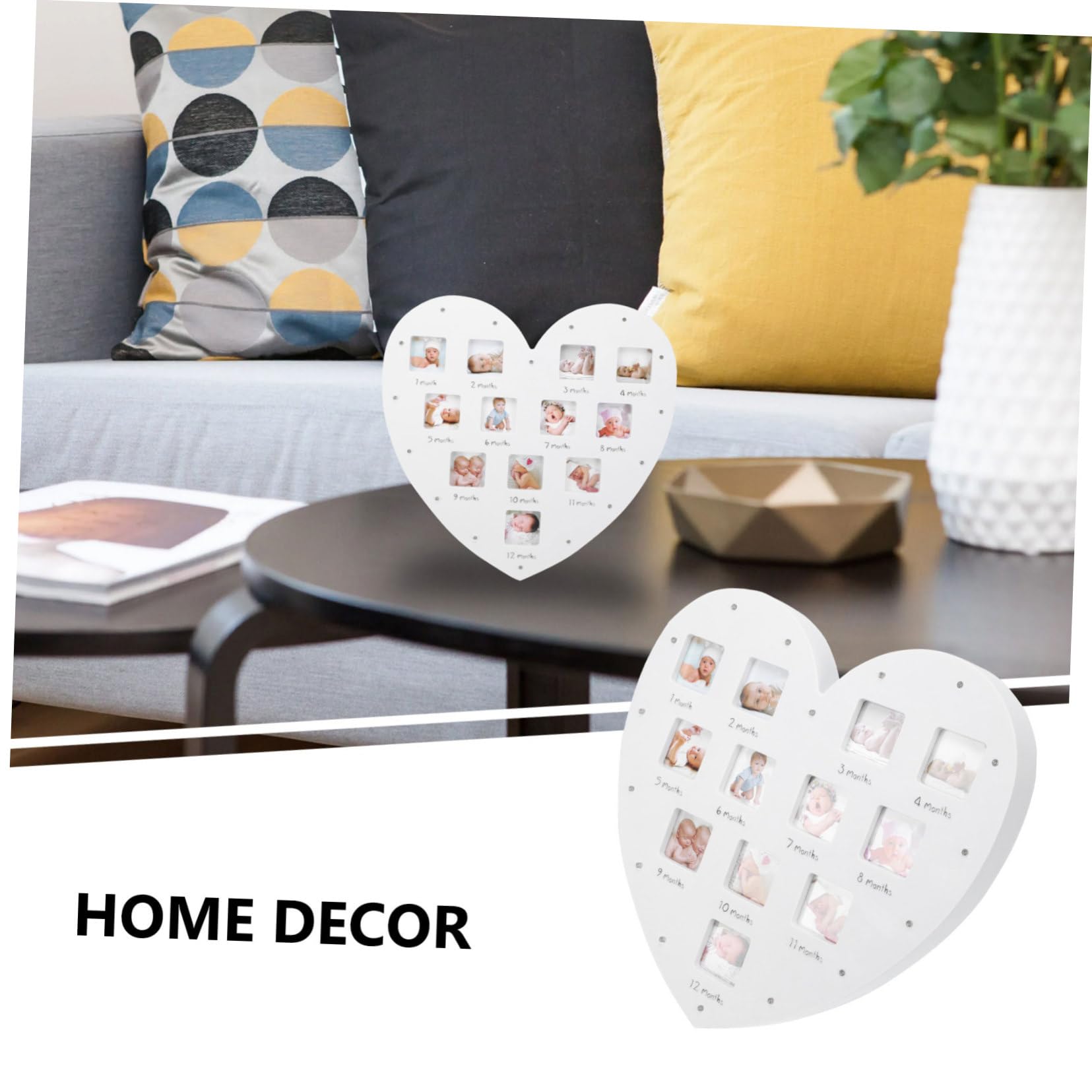 Marco de Fotos para Bebés en Acrílico Blanco con Forma de Corazón para Registrar el Crecimiento, con Luz y Capacidad para 12 Fotos, Adecuado para Decoración del Hogar