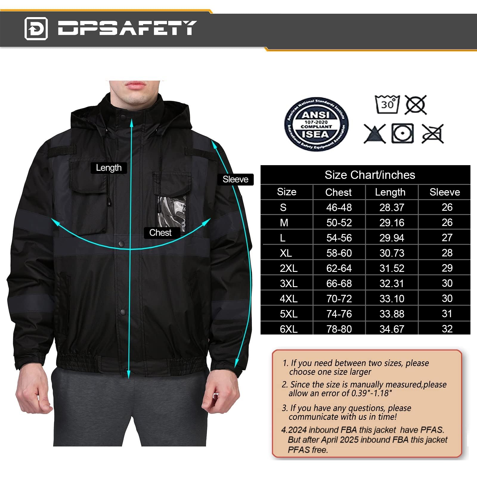 Hi-Vis Bomber - Chaqueta de seguridad reflectante con capucha, bolsillos y cremallera