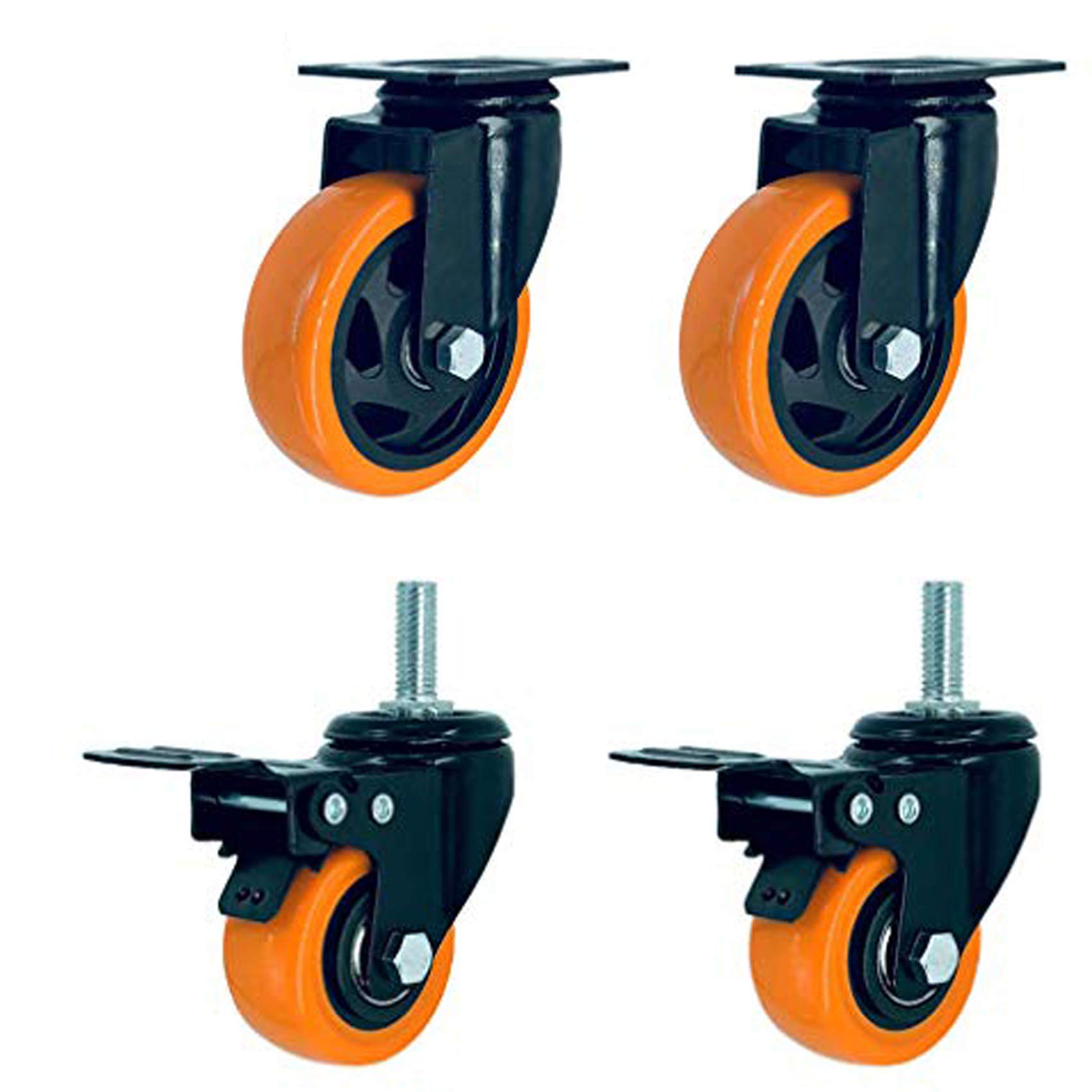 MXXQRHF HeavyDuty 4" Caster Wheels with Brake Swivel PVC Silent Trolley Wheels Industrial Casters for 360kg Load Capacity Perfect for Furniture & Equipment Mobility