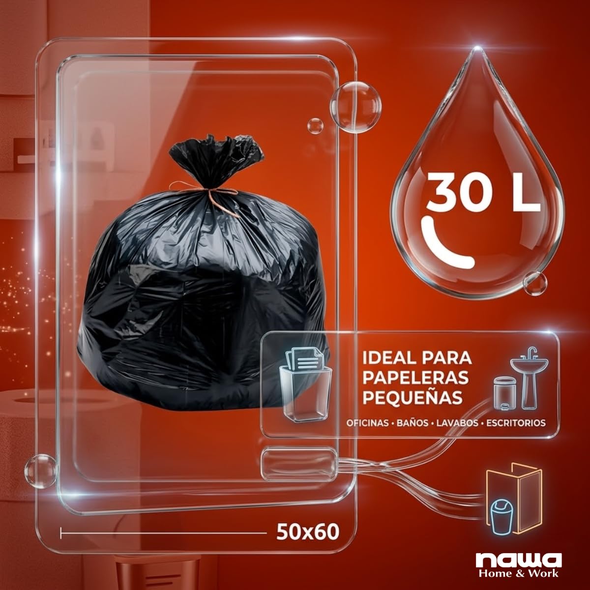 Bolsa basura 30l medidas 50x60cm | Pack 20 rollos de 25 uds. cada | 500 bolsas de basura 30l | Sacos de basura color negro