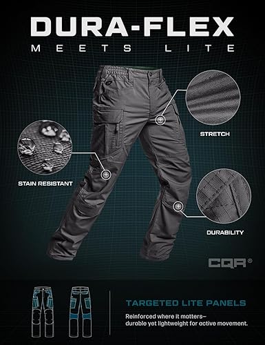 Miniatura 7 de CQR Pantalones tácticos Flex elásticos para hombre resistentes al agua pantalones cargo Ripstop ligeros EDC para senderismo y trabajo