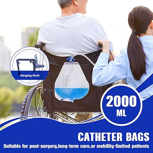 Miniatura 6 de Paquete de 5 bolsas de drenaje urinario con válvula antirreflujo, bolsa de orina de catéter con volumen de 67.6 fl oz, tubo de drenaje de 48