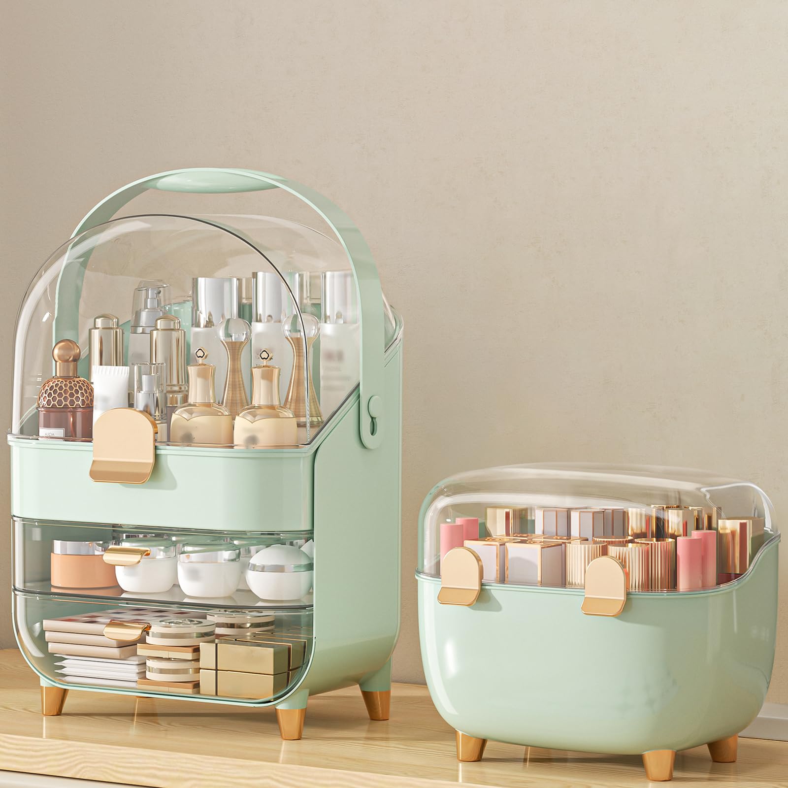 Photo 1 of Makeup Organizer Countertop, Skincare Holder Bathroom Counter Organizer, Storage Box Cosmetic Display Cases, Teen Girl Gifts Make up Organizers (Green/Lipstick)