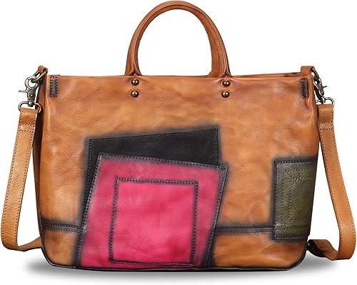 Monederos y bolsos de cuero genuino para mujer, estilo vintage, hecho a mano, grande, con asa superior, bolso de hombro