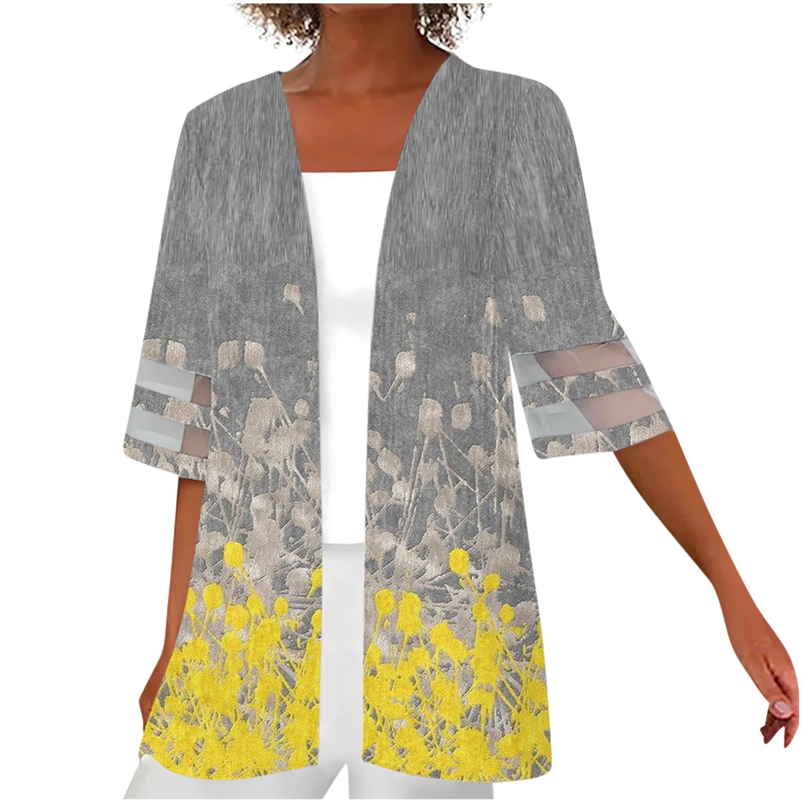 GenericWomen's Casual Fashion Retro Printed Half Sleeve Lightweight Medium Length Jacket Cardigan