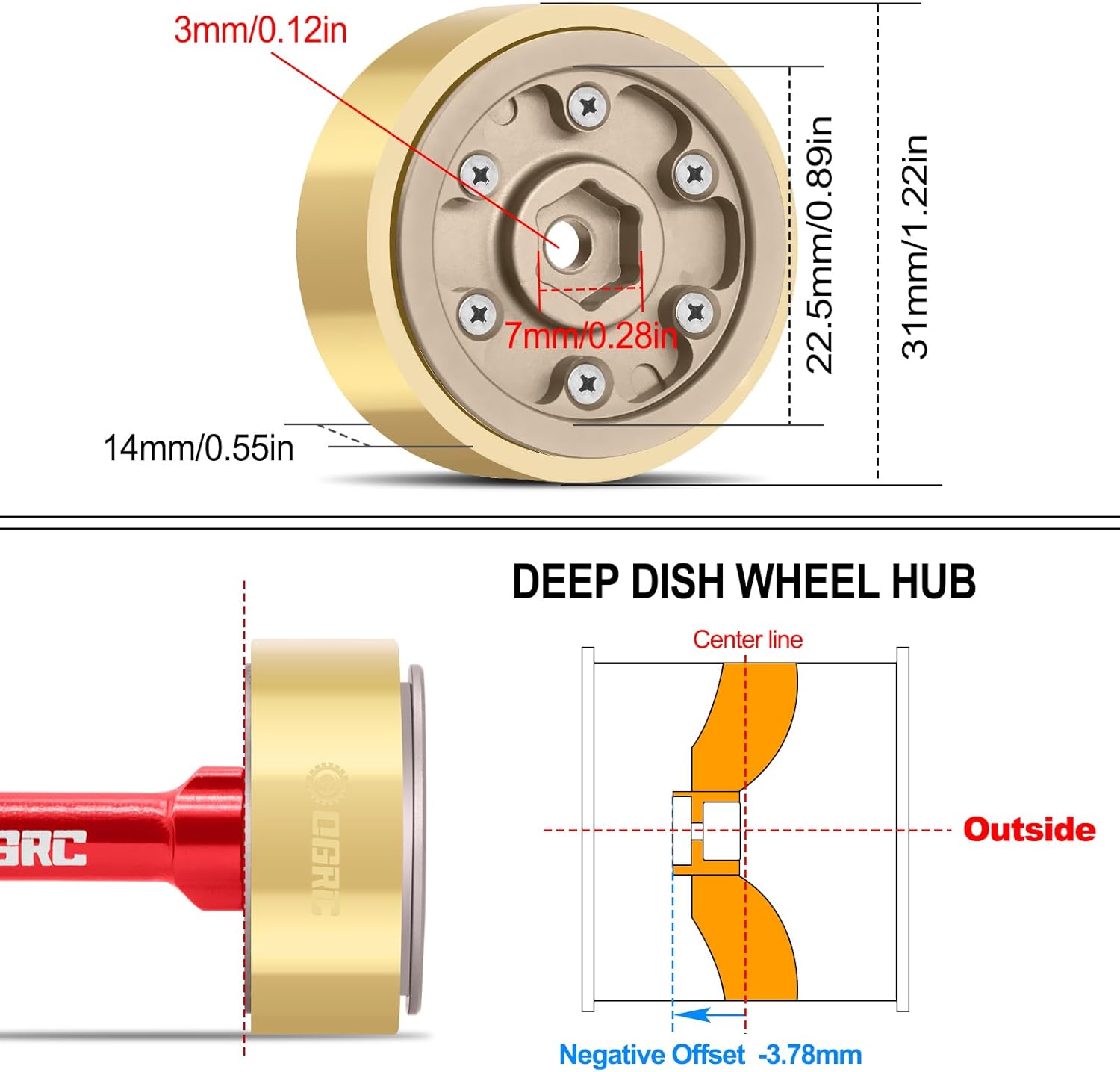 OGRC 1.0 Beadlock Wheels 32g RC Solid Wheel Rims with Brass Clamp Rings for Axial SCX24 AX24 TRX4M FCX24 1/24 1/18 RC Crawler Car (Bronze)